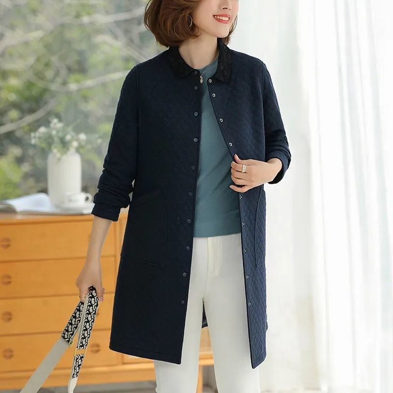 Spring and autumn new windbreaker coat mother's wear February and August coat large size loose casual mid-length thin windbreaker coat