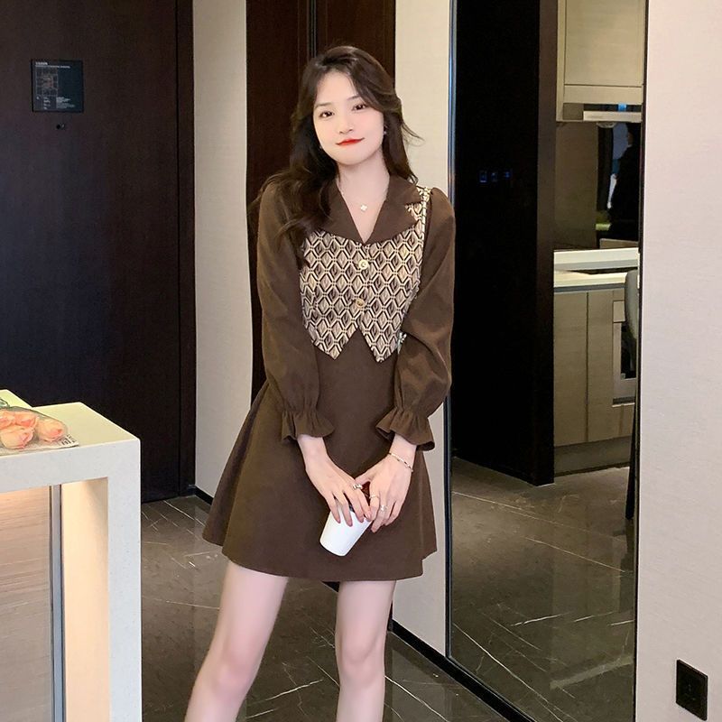 French tea break fake two-piece dress women's early spring and autumn 2022 new style chic celebrity temperament small man