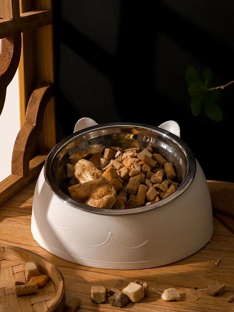 Cat bowl, dog bowl, dog bowl, dog neck protection rice bowl, stainless steel ceramic pet dog bowl, small dog cat food, cat food bowl