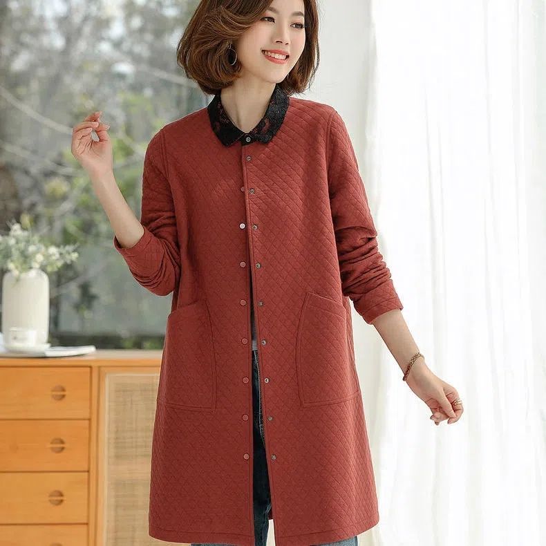 Spring and autumn new windbreaker coat mother's wear February and August coat large size loose casual mid-length thin windbreaker coat