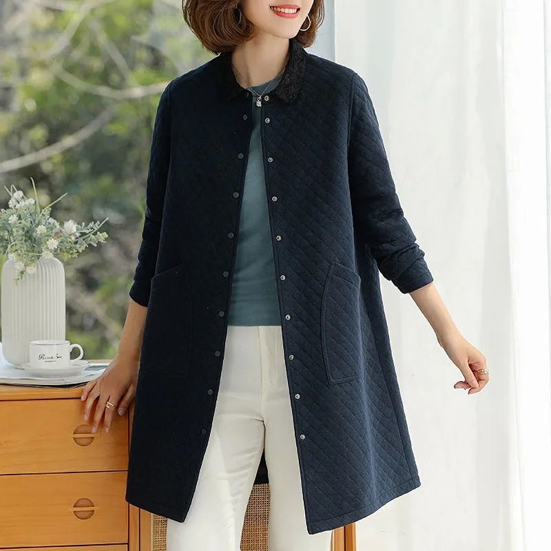 Spring and autumn new windbreaker coat mother's wear February and August coat large size loose casual mid-length thin windbreaker coat