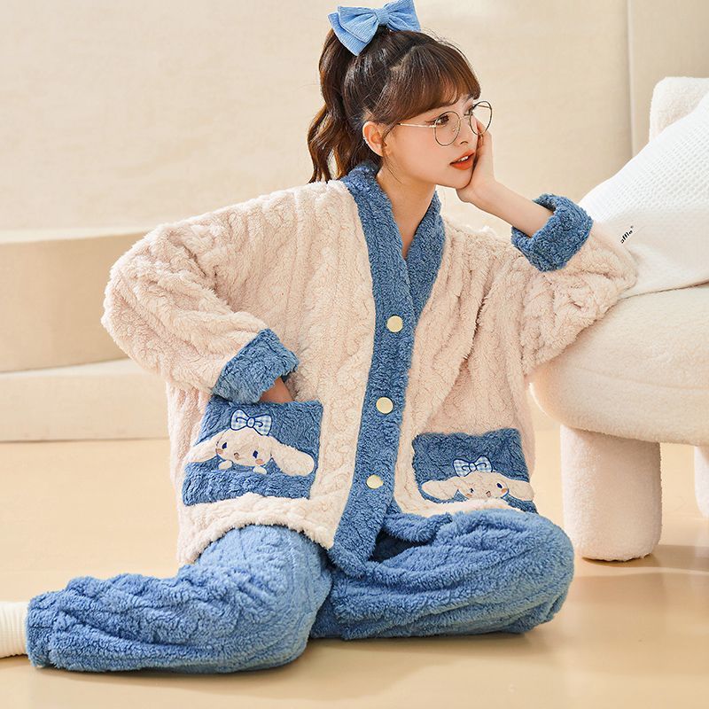 Disney Rena Belle pajamas women's winter Korean version of the student cute cartoon flannel home service suit autumn and winter