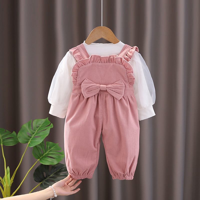 小女童春季嬰兒童衣服洋氣兩件套女寶寶春裝套裝0一1-2-3歲背帶褲