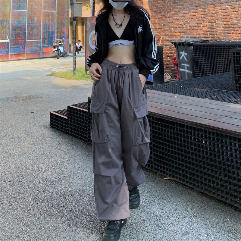  New Loose Straight Casual Pants Men's and Women's Drawstring Beamed Overalls American Style Retro Tide Brand Wide Leg Trousers