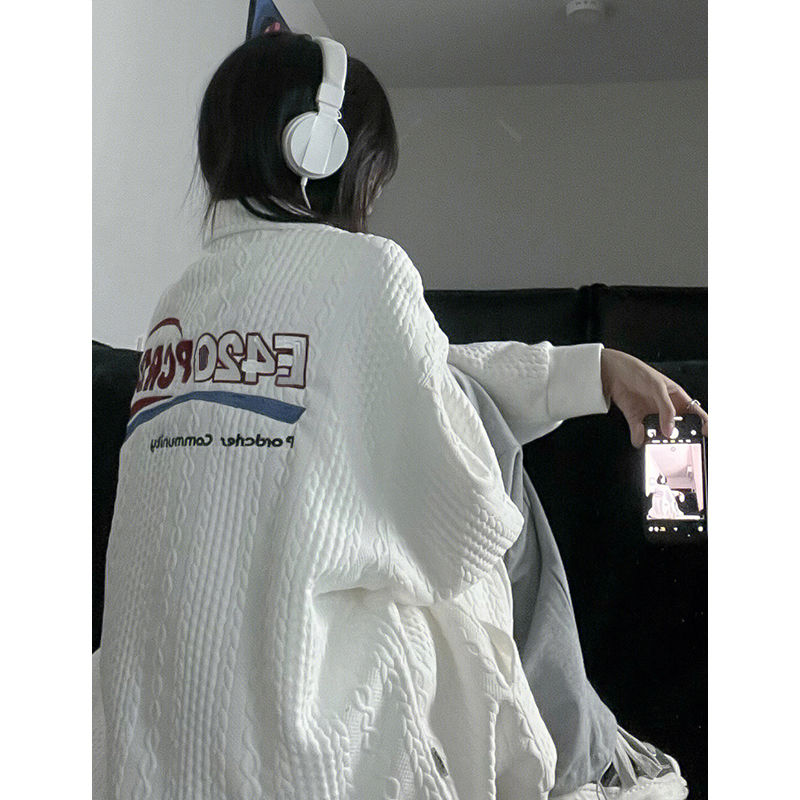 Autumn coat women's 2022 new autumn American fashion brand oversize loose campus style student cardigan sweatshirt