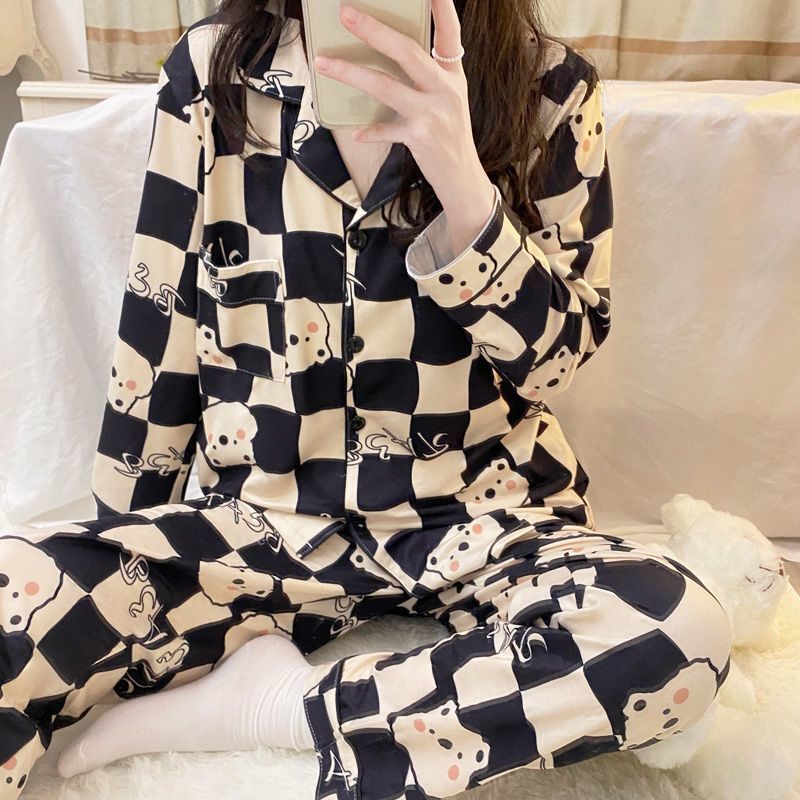 High-end pajamas women's spring and autumn long-sleeved thin section ins wind Japanese cute student cartoon home service suit winter