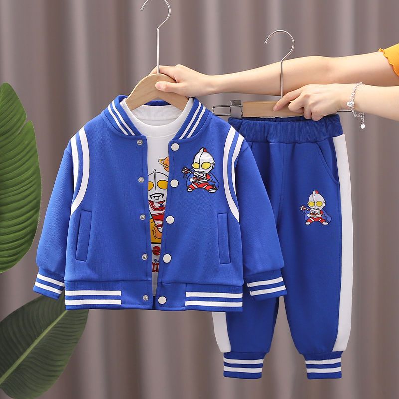 奧特曼男童春秋套裝2022新款兒童秋裝男童小孩三件套休閒衣服潮