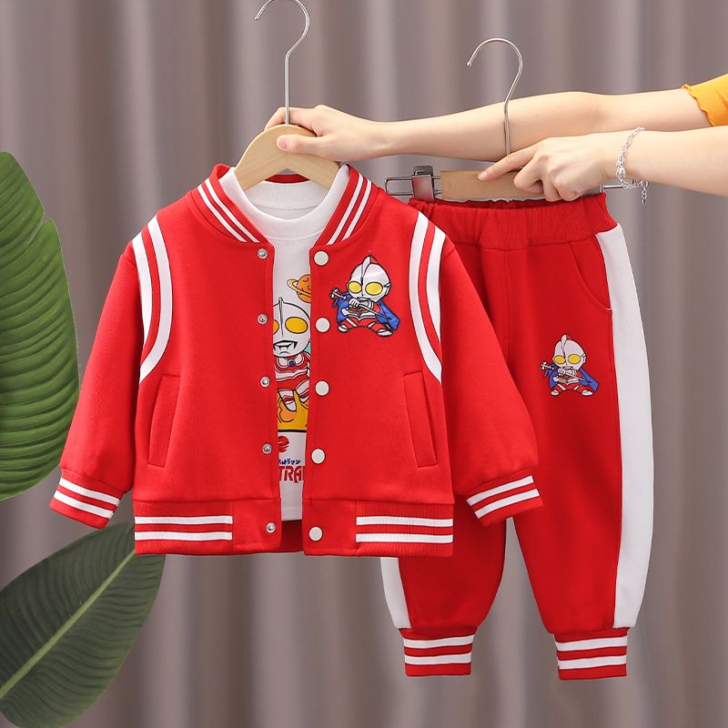 Boys' Ultraman 2022 spring and autumn suit children's baby Han Fan children's three-piece suit fashion long-sleeved sports tide