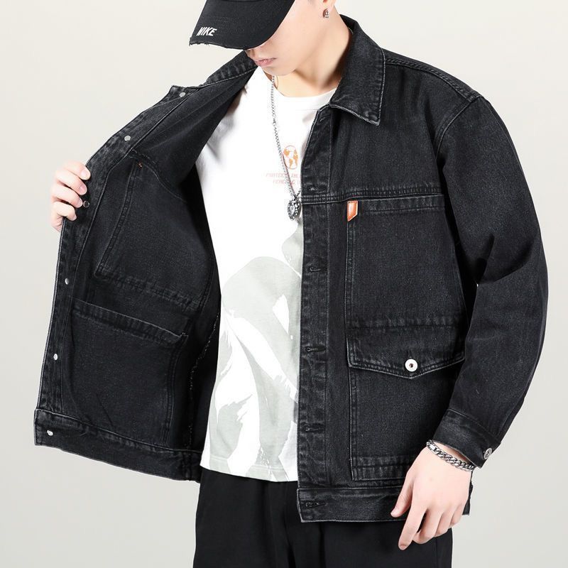 Fleece thickened denim jacket 2022 new Japanese fashion high-end multi-pocket tooling loose large size men's jacket