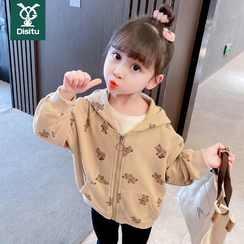 迪斯兔女童外套2022秋裝兒童洋氣休閒連帽寶寶開衫時尚卡通衛衣潮