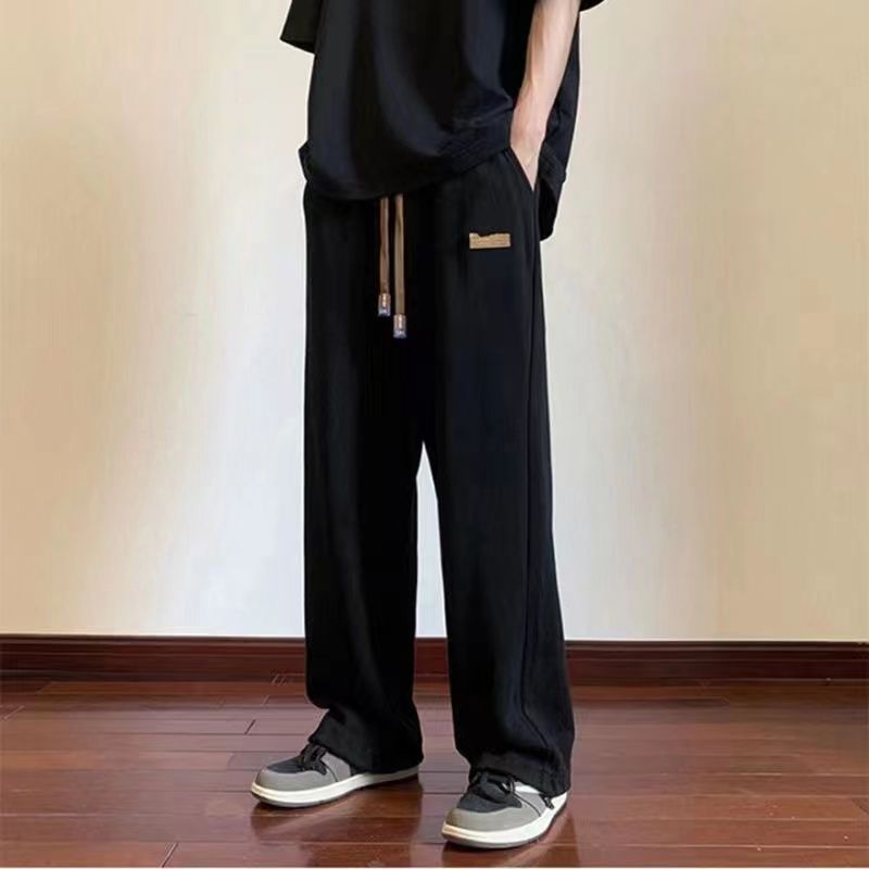 Sports pants men's summer thin section straight loose wide-leg pants trendy brand ins high street American style drawstring trousers