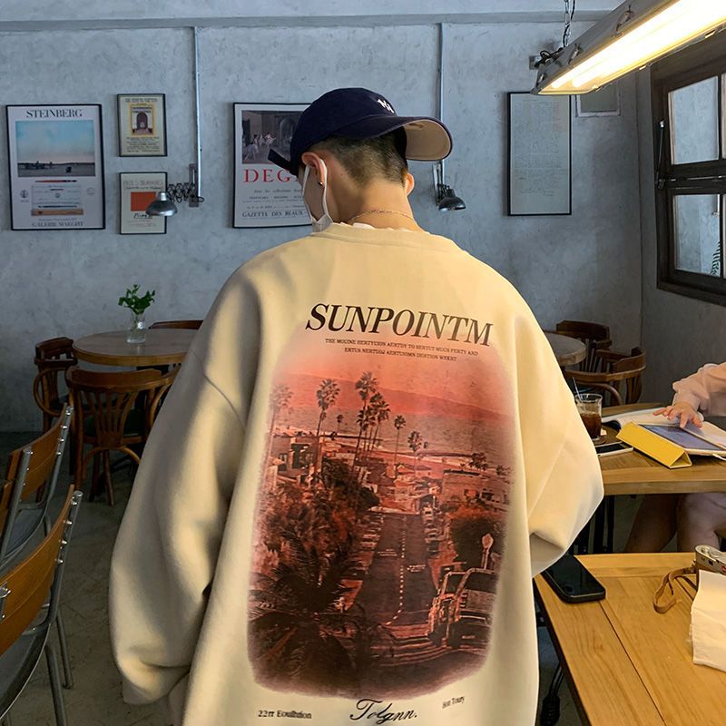 100%純棉oversize無帽加絨加厚衛衣男秋冬潮牌ins美式西海岸外套