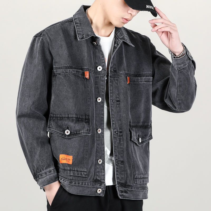 Fleece thickened denim jacket 2022 new Japanese fashion high-end multi-pocket tooling loose large size men's jacket