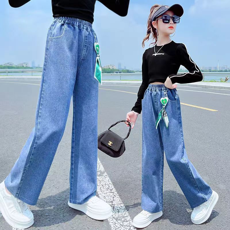 Girls wide-leg pants  new autumn clothing children's denim trousers Korean style foreign style casual loose pants