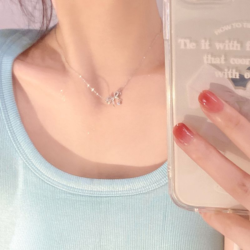 Summer bow necklace women's light luxury niche design clavicle chain net red 2022 new high-end necklace