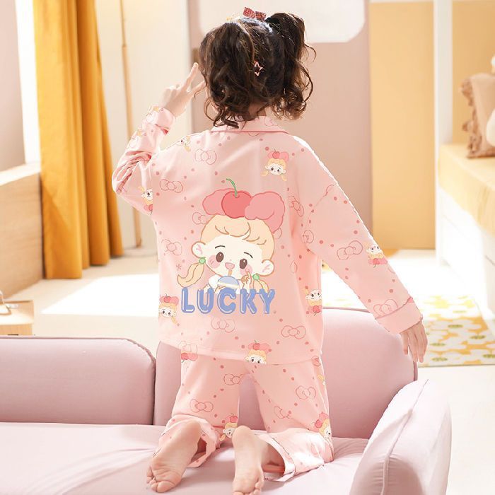 2022 spring and autumn pajamas for boys and girls new fashion cute cartoon long-sleeved suit can be worn outside home clothes