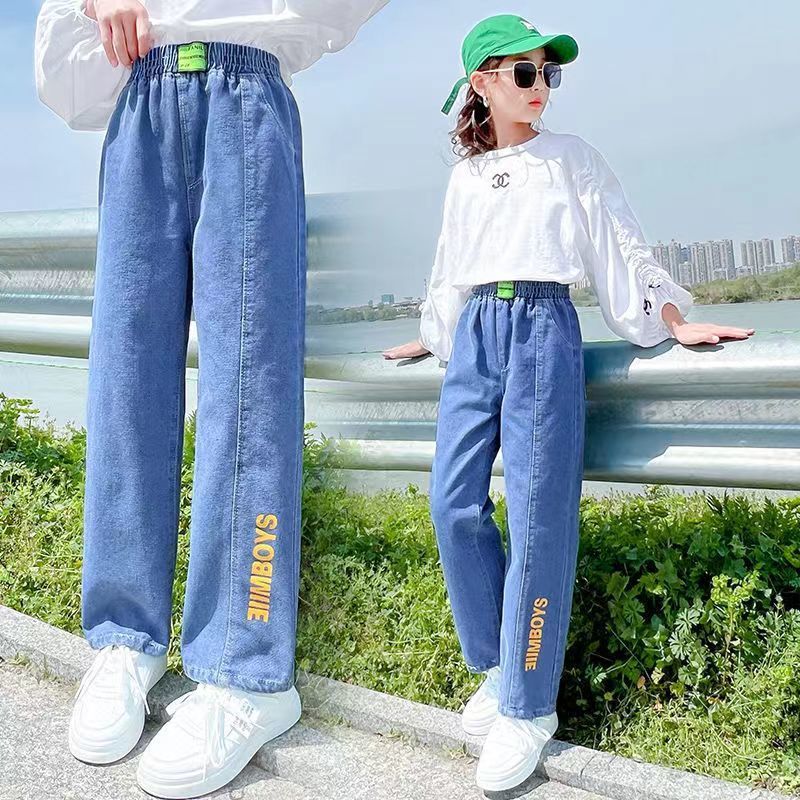 Girls wide-leg pants  new autumn clothing children's denim trousers Korean style foreign style casual loose pants