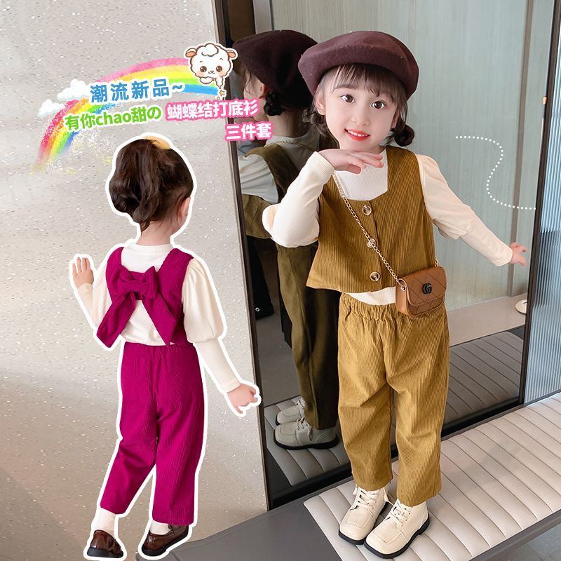 Girls' new suit 2022 autumn clothes baby girl trendy western style fried street internet celebrity spring and autumn vest three-piece suit
