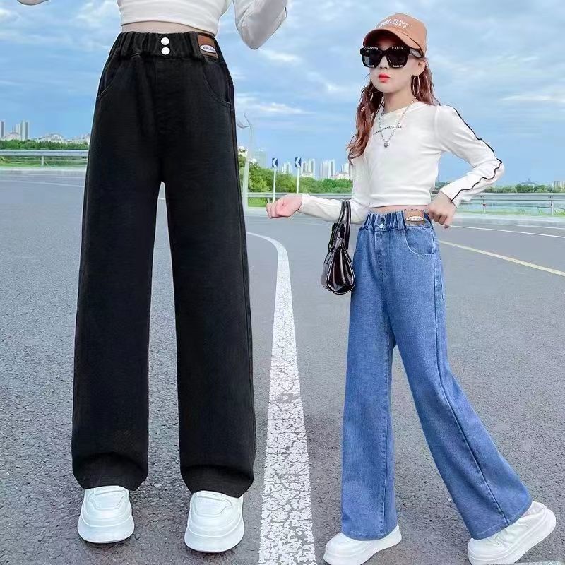 Girls wide-leg pants  new autumn clothing children's denim trousers Korean style foreign style casual loose pants