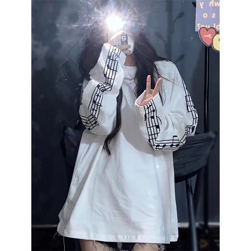 白色長袖t恤女春秋冬韓版寬鬆外穿打底衫設計感小眾炸街上衣ins潮