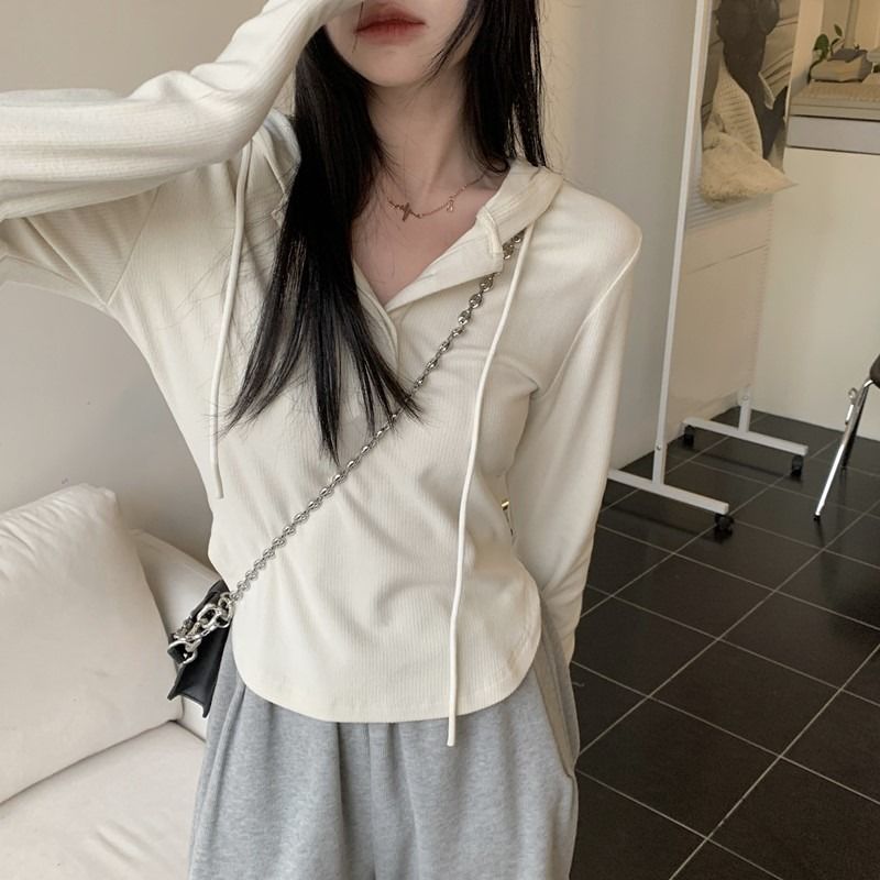 大碼胖mm連帽t恤女早秋新款設計感小眾修身顯瘦衛衣長袖上衣