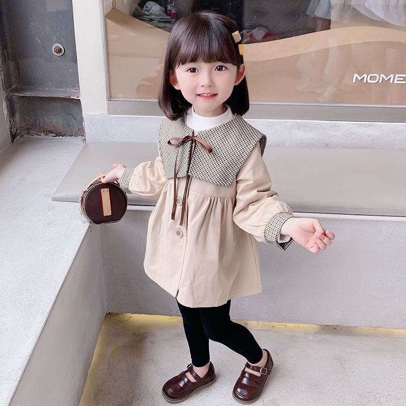 女童秋装千鸟格风衣外套2022新款韩版中长款外穿宝宝洋气时髦上衣