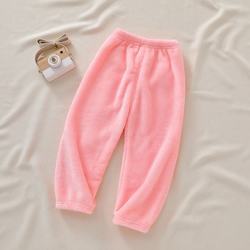 Children's autumn and winter pajamas boys and girls plus velvet flannelette warm pants baby coral fleece thickened home pajamas