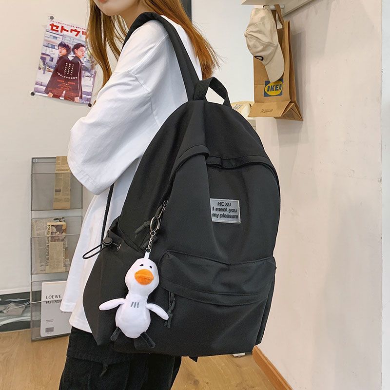 日系簡約書包女學生校園大容量初高中雙肩包純色百搭ins旅行背包