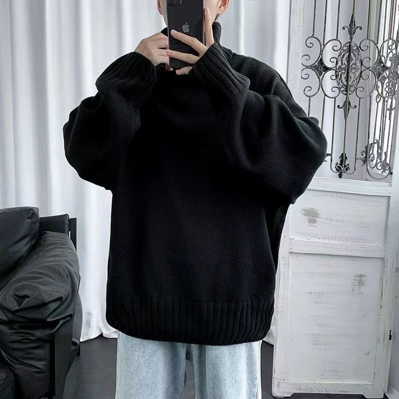 Hong Kong Style Turtleneck Sweater Large Size Men Loose Trend Solid Color Men's Bottom Knitwear Korean Style Student Line Clothes Men