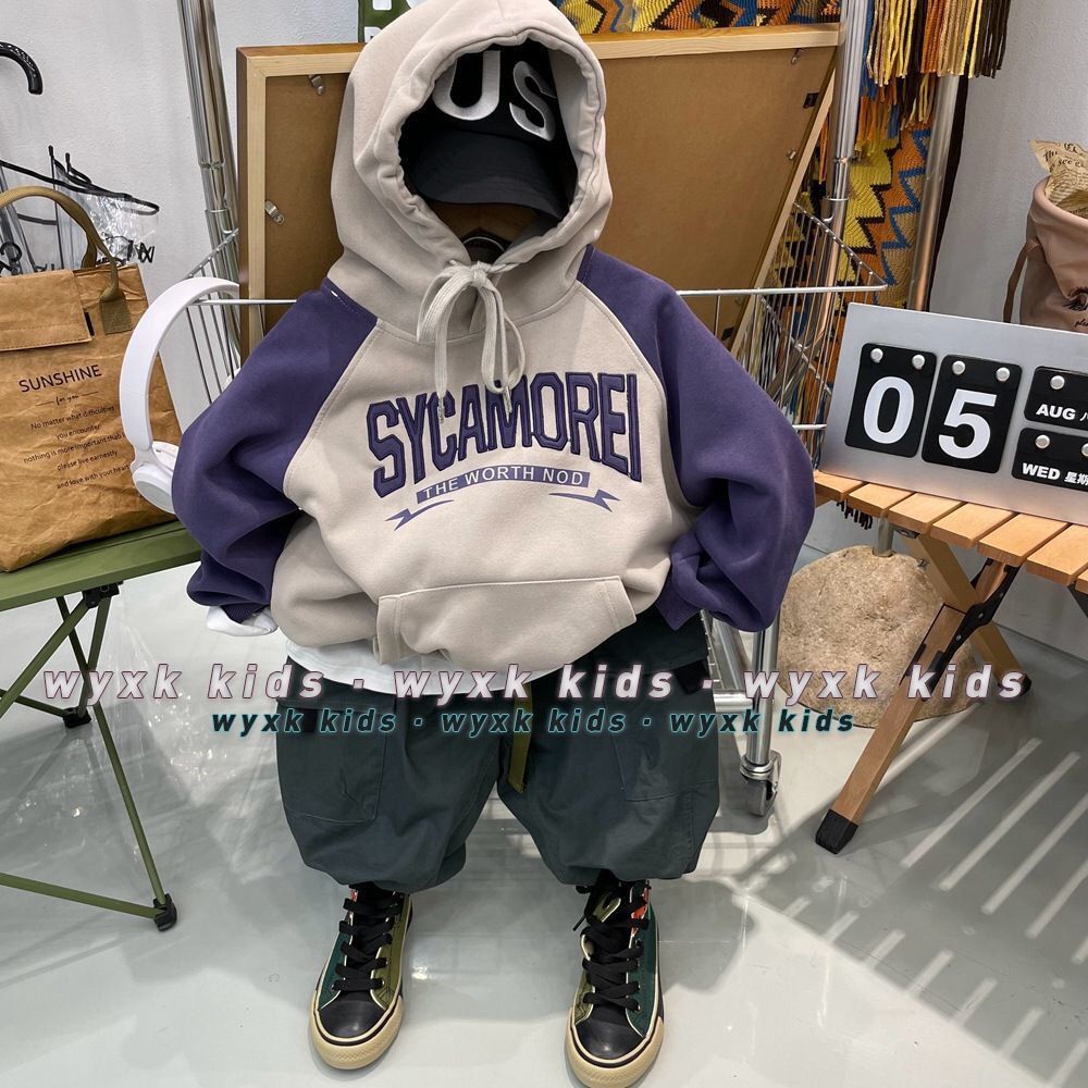 Boys sweater spring and autumn big children's hooded top 2022 autumn new style boys and girls foreign style loose pullover