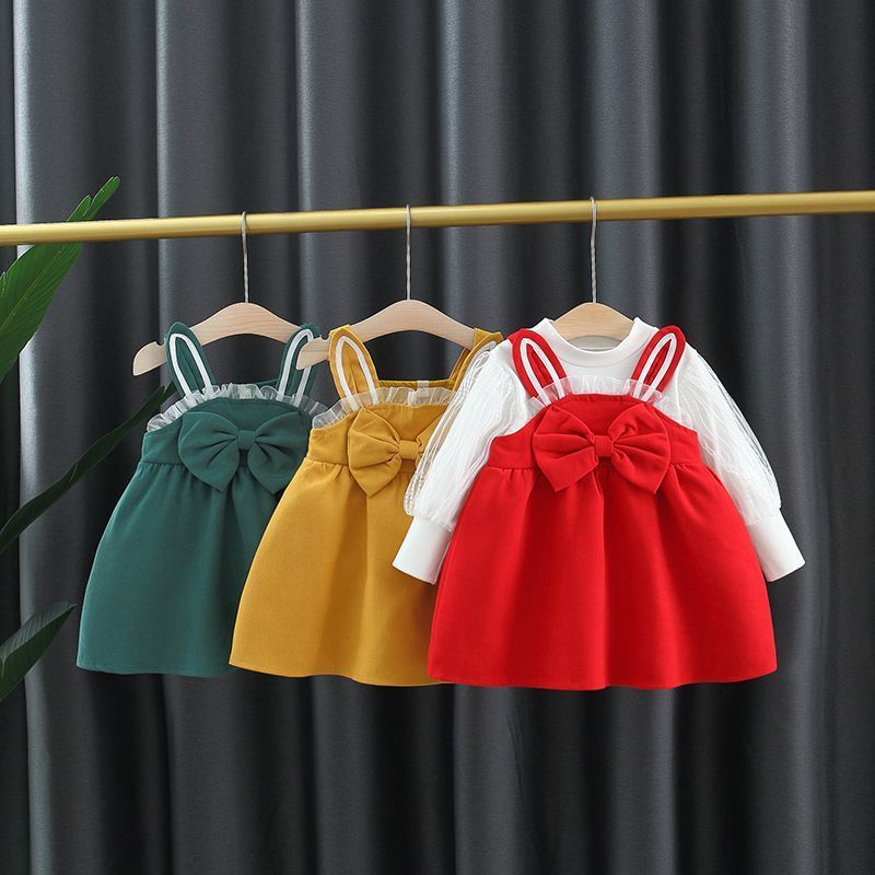 女寶寶秋裝套裝連衣裙2022新款嬰兒公主裙子女童春秋一周歲禮服裙