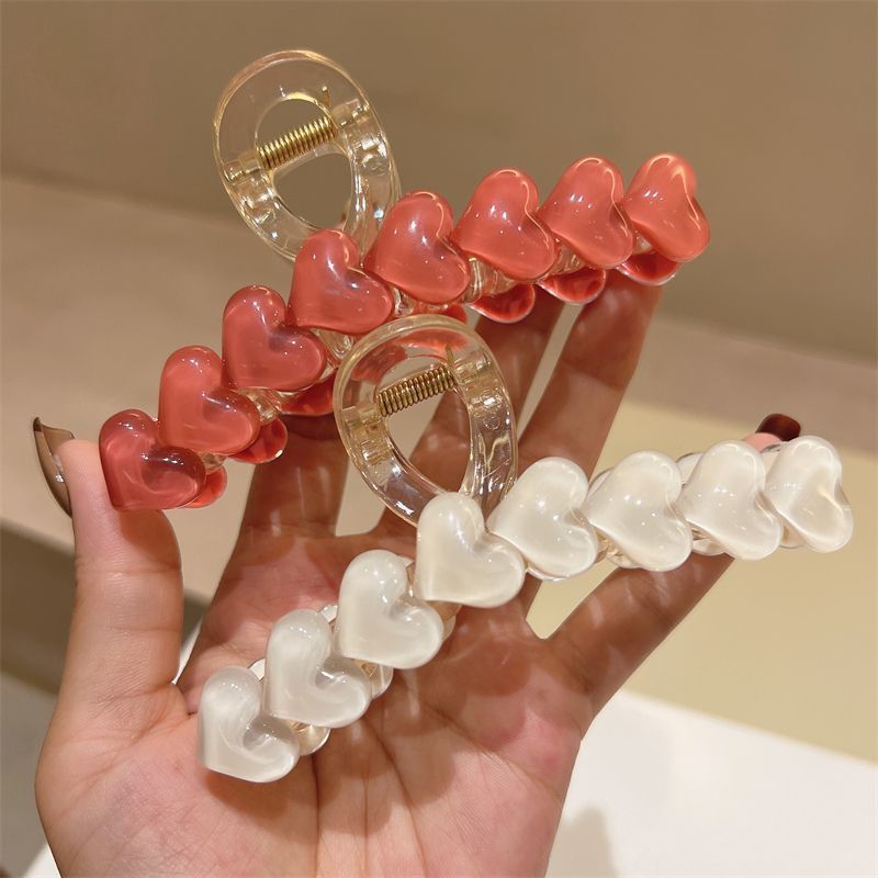 韓版冰透西瓜紅亞克力愛心少女盤髮夾重工白色純色甜美網紅大抓夾