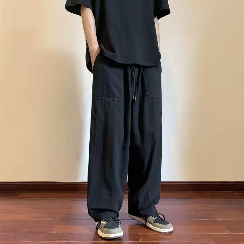 Japanese straight overalls men's spring and autumn trendy brand trend plus size pants boys loose wide-leg casual trousers