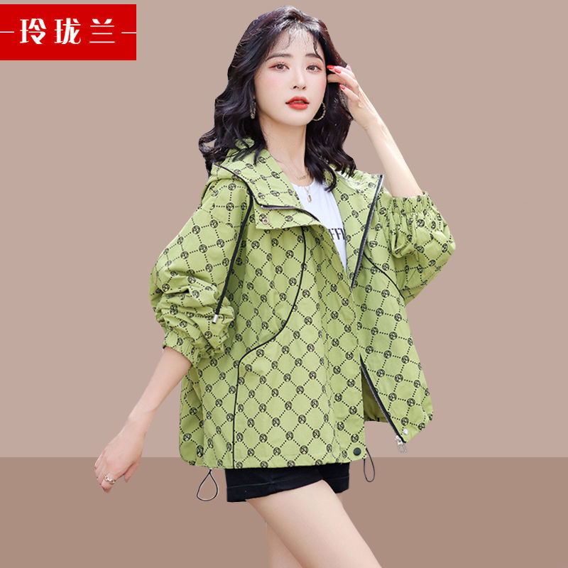 Spring women's short coat  new print early spring loose baseball uniform short spring and autumn top with windbreaker