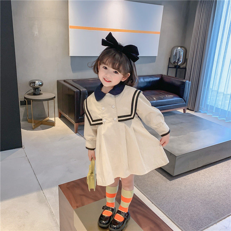 女童秋裝連衣裙兒童2023新款洋氣網紅長袖女孩春秋學院風公主裙子