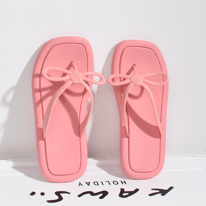 Simple fairy style bowknot flip flops non-slip home wear beach drag  new slippers female flip flops