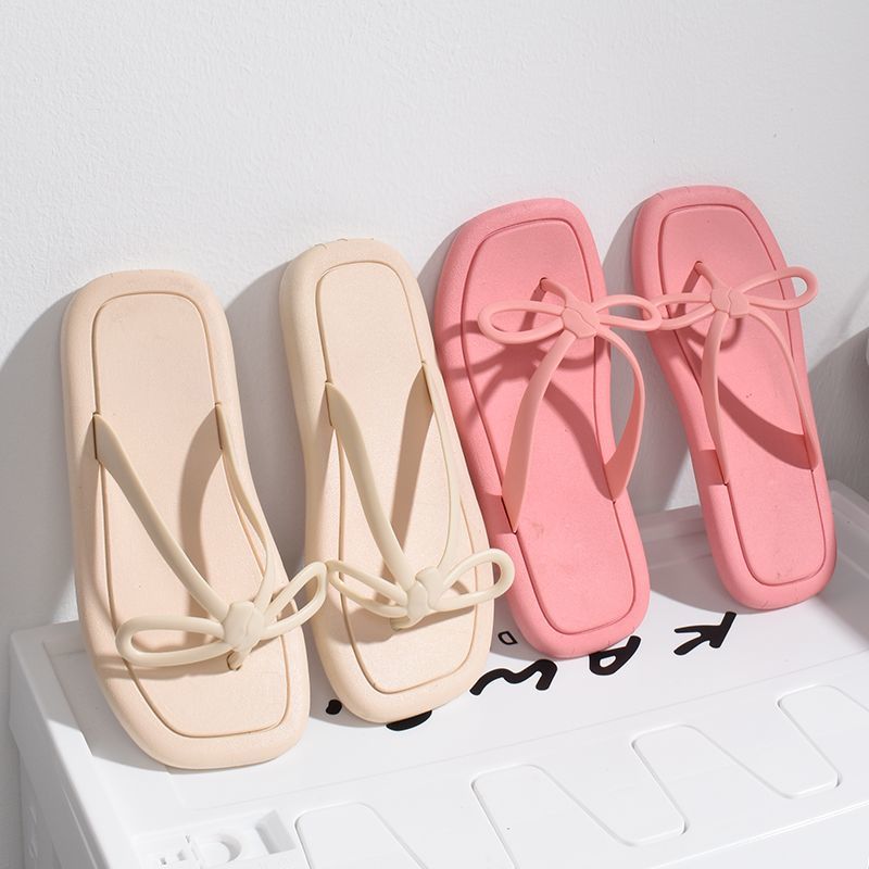 Simple fairy style bowknot flip flops non-slip home wear beach drag  new slippers female flip flops