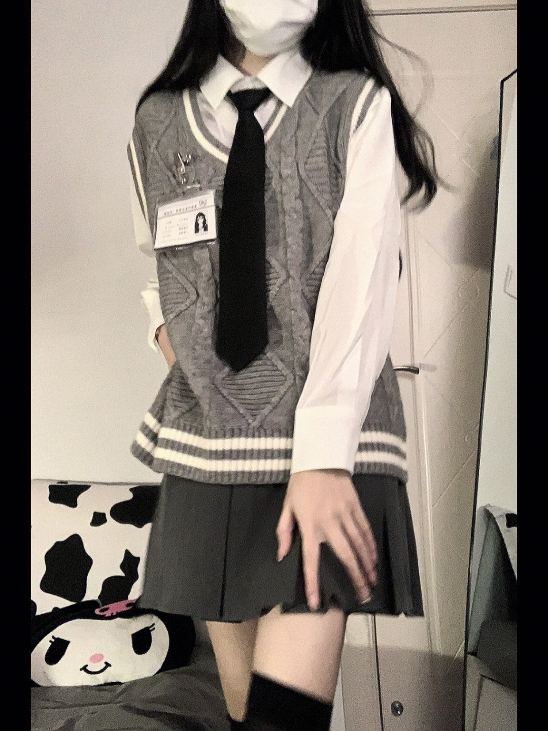 Three-piece suit Japanese college style jk tie shirt + V-neck twist sweater vest vest female slim skirt