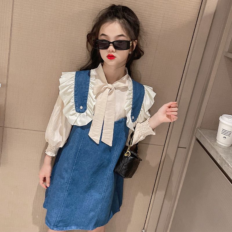 Girls dress autumn 2023 new children's spring and autumn foreign style suspender skirt two-piece net red fashionable princess dress