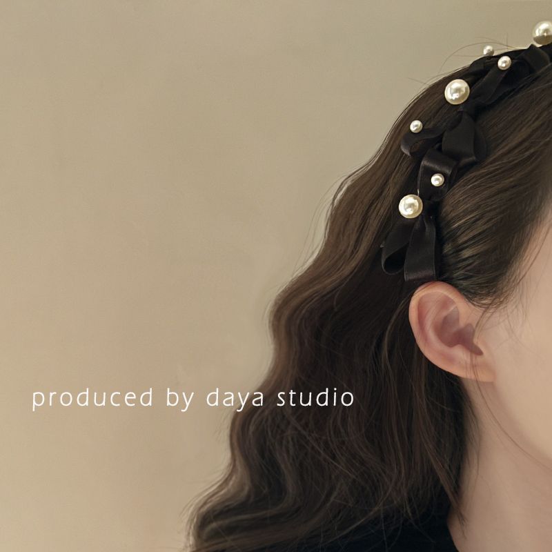 French manor retro bowknot pearl headband Hepburn light luxury high-end niche design gentle ins headband