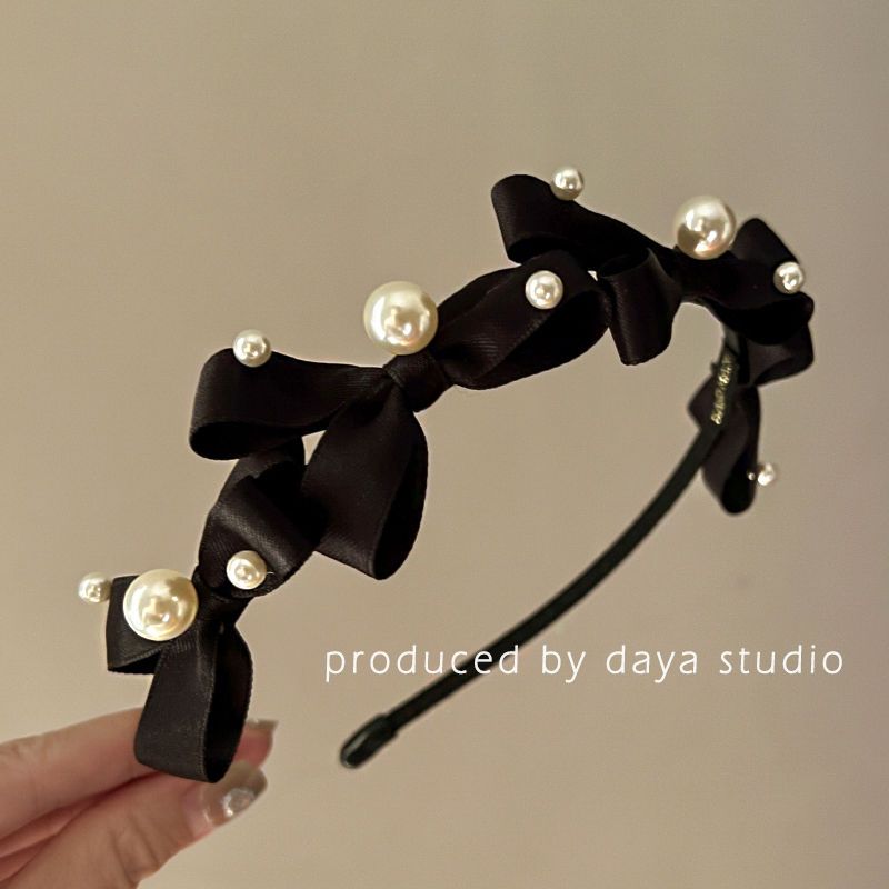 French manor retro bowknot pearl headband Hepburn light luxury high-end niche design gentle ins headband