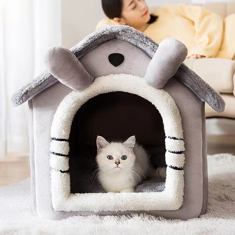 猫窝冬季保暖猫咪床半封闭式房子幼猫可拆洗四季通用狗窝宠物用品