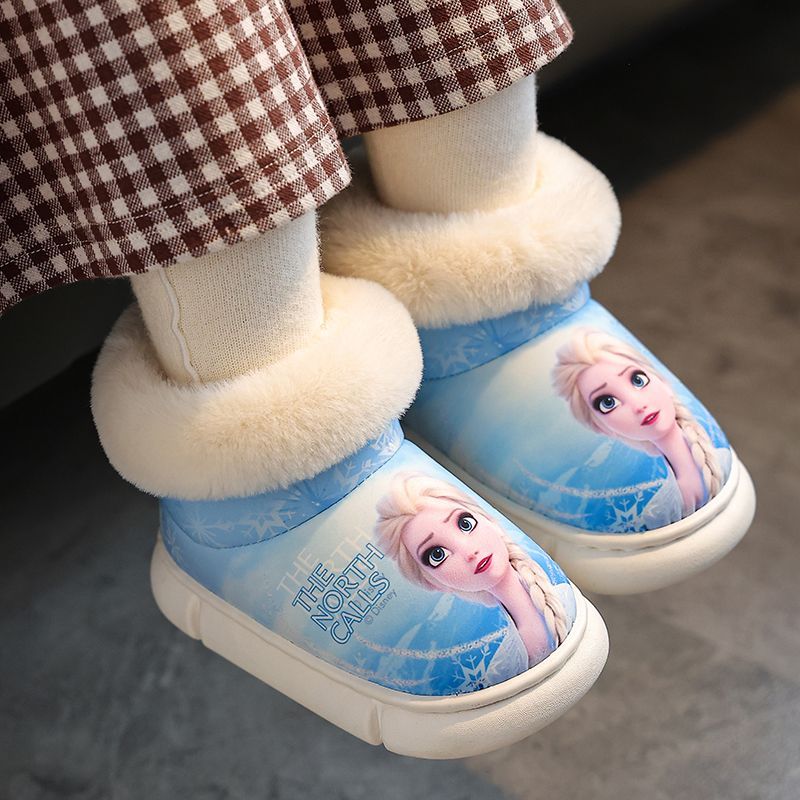 艾莎公主冬季儿童棉拖鞋女童包跟保暖毛毛外穿婴幼儿宝宝雪地靴