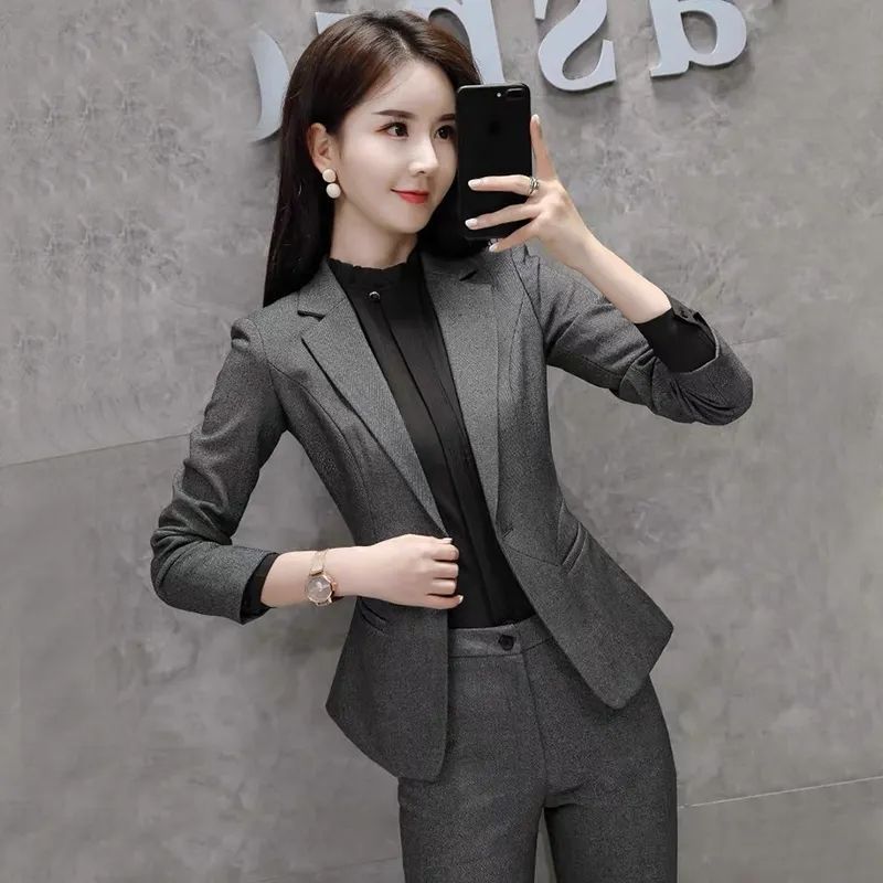 Gray suit female president fashion temperament ol professional manager work clothes interview small suit formal work clothes