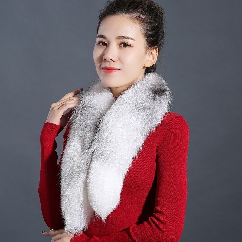洋氣真狐狸毛毛圍脖網紅皮毛一體加厚高檔小香風時尚圍巾小眾毛領