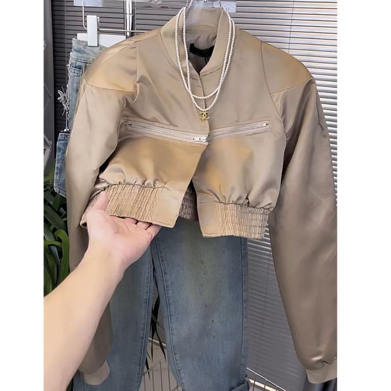 港味短款棒球服外套女2023春季新款高腰立領拉鏈時髦炸街歐貨上衣