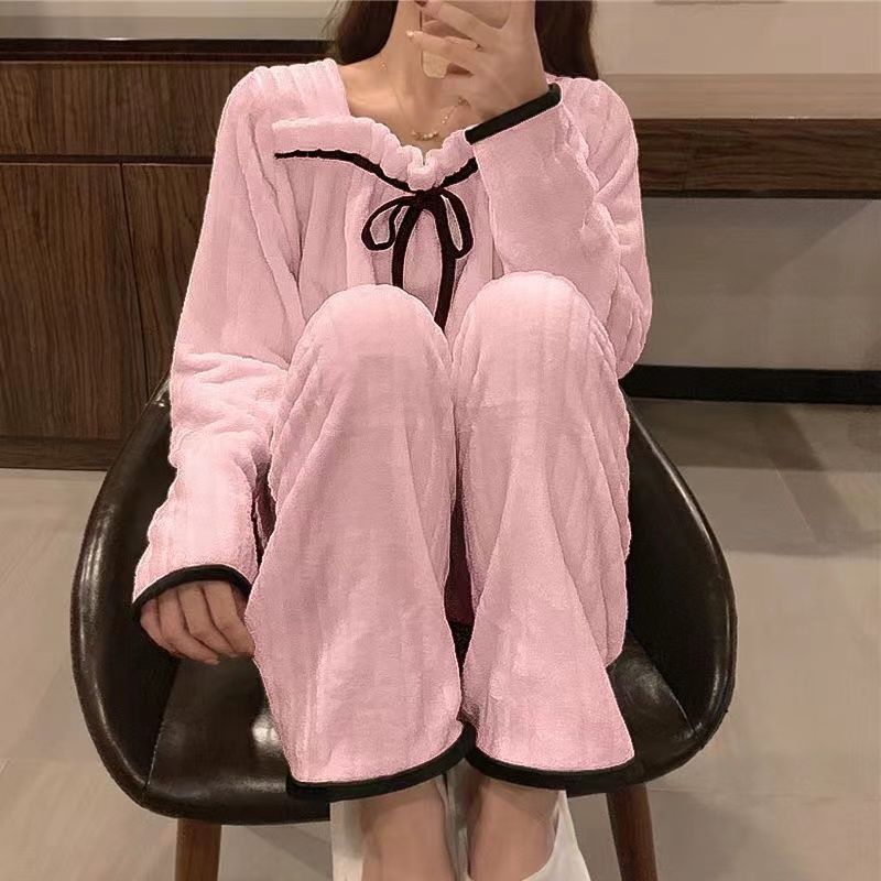 Coral fleece pajamas women's autumn and winter net red ins small fragrance student thick flannel outerwear home service suit