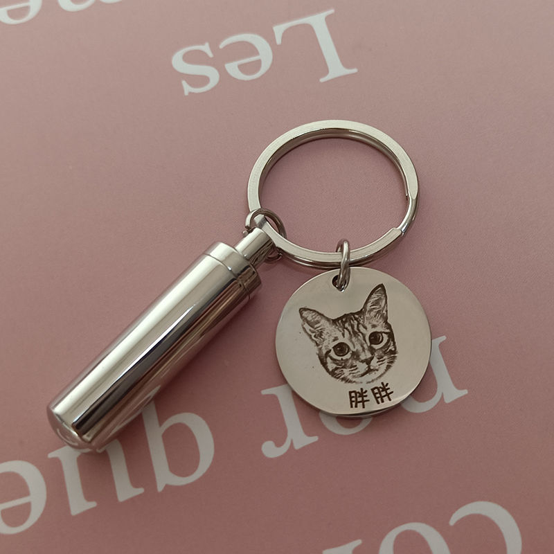 寵物毛髮骨灰紀念收藏貓咪狗牙去世留念照片定製吊墜鑰匙扣刻字