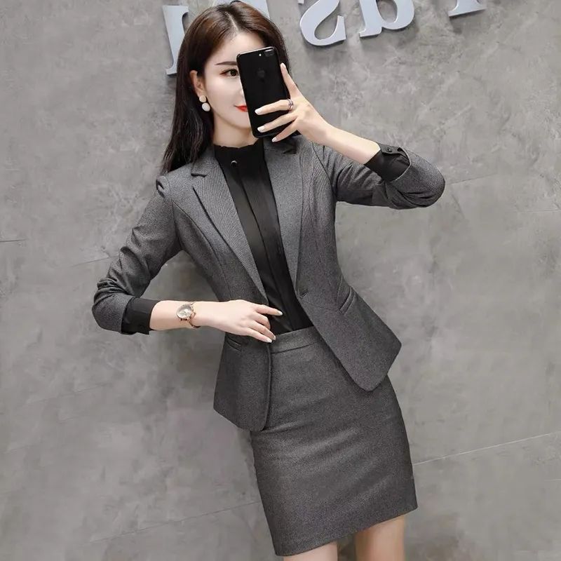 Gray suit female president fashion temperament ol professional manager work clothes interview small suit formal work clothes