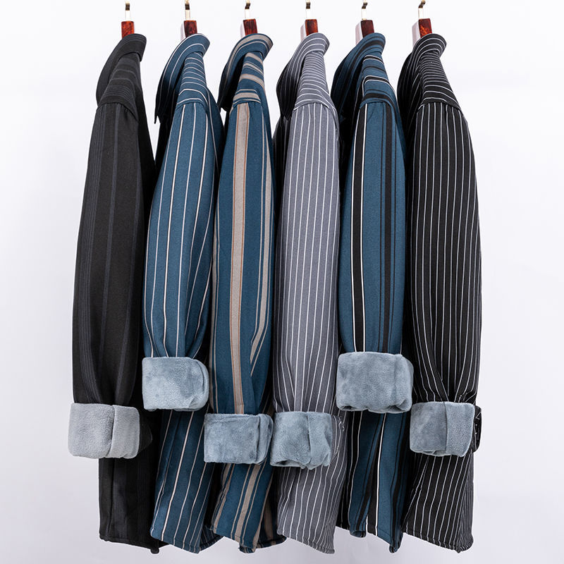 Antarctic high-end thermal shirt men's long-sleeved thickened velvet thermal clothing dad striped middle-aged shirt jacket